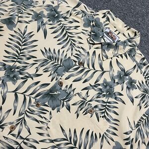 Paradise‎ Coves Mens XL Silk Hawaiian Aloha Shirt Tropical Floral Cream